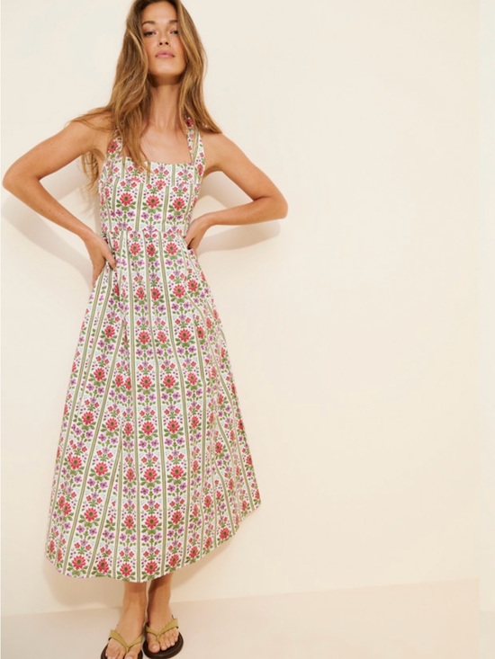 Hill House Dresses & Skirts - HILL HOUSE The Fleur Midi Dress Green Floral Block Stripe Size Small